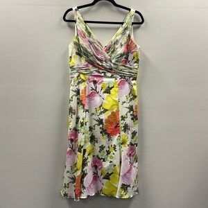 RICKIE FREEMAN for TERI JON Sleeveless Floral Cotton Dress Sz 10 Resort Wedding